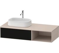 Duravit Zencha Meuble sous-lavabo sur console, 1300x550mm, 1 tiroir, compartiment ouvert à droite, découpe à gauche, ZE4818063830000, Couleur: façade : structure linéaire noire (verre)/corps : taupe