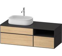 Duravit Zencha Meuble sous-lavabo sur console, 1300x550mm, 2 tiroirs, 1 tiroir, compartiment ouvert, découpe 1 gauche, ZE4828030800000, Couleur: façade : chêne naturel/caisson : graphite supermatt