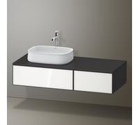 Duravit Zencha Meuble sous-lavabo avec console, 1300x550mm, 2 tiroirs, 1 découpe, ZE4816064800000, Couleur: façade : blanc (verre)/corps : graphite supermat