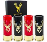 Durawe Company Verres à liqueur avec tête de cerf pour hommes et femmes, fête de mariage, fête des pères, cadeaux pour chasseurs 12 GA chasse au cerf - Petit gobelet à liqueur avec boîte cadeau (noir