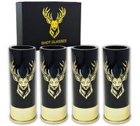 Durawe Company Verres à liqueur avec tête de cerf pour hommes et femmes, fête de mariage, fête des pères, cadeaux pour chasseurs 12 GA chasse au cerf - Petit gobelet à liqueur avec boîte cadeau (noir)