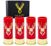 Durawe Company Verres à liqueur avec tête de cerf pour hommes et femmes, fête de mariage, fête des pères, cadeaux pour chasseurs 12 GA chasse au cerf - Petit gobelet à liqueur avec boîte cadeau (rouge