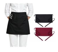 Durdiiy 2 Pièces Tablier de Cuisine Réglable et Imperméable - Pour Serveurs, Cuisiniers et Chef Professionnel - 3 Grandes Poches, Design Confortable pour Femme et Homme（Noir, Rouge vin