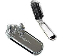 Durdiiy Bow Brosse à cheveux de voyage pliable et mini miroir extractible - Peigne de massage portable et outil de coiffure (argent)