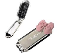 Durdiiy Bow Brosse à cheveux de voyage pliable et mini miroir extractible - Peigne de massage portable et outil de coiffure (rose)
