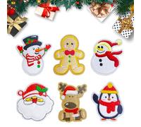 Durdiiy Patchs Écussons Brodés Thermocollants pour Noël, 6/8pcs Autocollant de Patch Père Noël sapin de Noël génie bonhomme de neige cadeau pour vestes,jeans,pantalons,sacs à dos,vêtements (A-6)