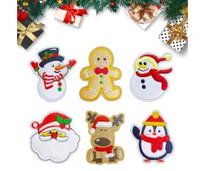 Durdiiy Patchs Écussons Brodés Thermocollants pour Noël, 6/8pcs Autocollant de Patch Père Noël sapin de Noël génie bonhomme de neige cadeau pour vestes,jeans,pantalons,sacs à dos,vêtements (A-6)