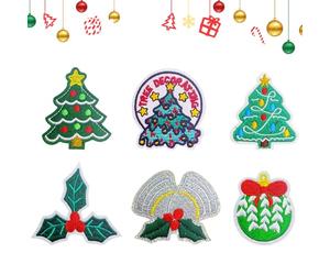Durdiiy Patchs Écussons Brodés Thermocollants pour Noël, 6/8pcs Autocollant de Patch Père Noël sapin de Noël génie bonhomme de neige cadeau pour vestes,jeans,pantalons,sacs à dos,vêtements (C-6)