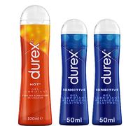 Durex - 3 Gels Lubrifiants Sexuels - 1 x Gel Comestible Hot 100ml - 2 x Gels Intimes Sensitive 50ml