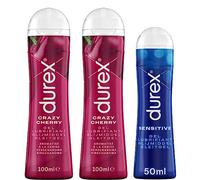 Durex - 3 Gels Lubrifiants Sexuels - 2 x Gels Comestibles Crazy Cherry 100ml - 1 xGel Intime Sensitive 50ml
