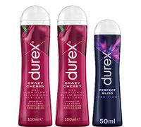 Durex - 3 Gels Lubrifiants Sexuels - 2 x Gels Comestibles Crazy Cherry 100ml - 1 xGel Lubrifiant Perfect Gliss 50ml