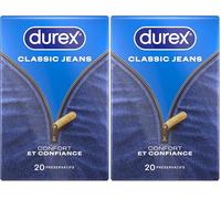 Durex Classic Jeans - 20 Préservatifs Homme Extra Lubrifiés - Confort et Confiance (Lot de 2)