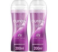 Durex Gel lubrifiant 2 en 1 de massage à l'aloe vera - Lubrifiant à base d'eau avec extraits d'aloe vera nourrissants pour des massages d'amour sensuels - 2 x 200 ml dans un distributeur