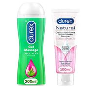 Durex Gel Lubrifiant et Massage Aloë Vera 200ml - Gel Naturel 100ml - Lot de 2 (Massage Douceur et Extra Sensitive)