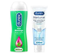 Durex Gel Lubrifiant et Massage Aloë Vera 200ml - Gel Naturel 100ml - Lot de 2 (Massage Douceur et Hydra +)