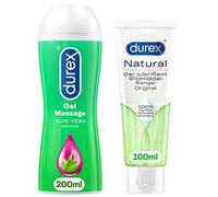 Durex Gel Lubrifiant et Massage Aloë Vera 200ml - Gel Naturel 100ml - Lot de 2 (Massage Douceur et Original)