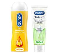 Durex Gels Lubrifiants - Massage Ylang Ylang 200ml - Gel Naturel 100ml - Lot de 2 (Massage Sensuel et Original)