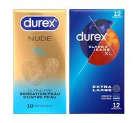 Durex - Lot de 10 préservatifs Nude XL et 12 préservatifs Classic Jeans XL