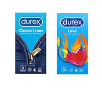Durex - Lot de 2 Boîtes de Préservatifs - Classic Jeans x9 - Love x6