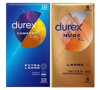 Durex - Lot de 2 Boîtes de Préservatifs Confort XXL x10 - Nude XL x8