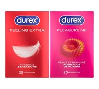 DUREX - Lot de 2 Boîtes de Préservatifs - Feeling Extra x20 - Pleasure Me x20
