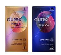 Durex - Lot de 2 Boîtes de Préservatifs - Sexy Fraise x10 - Orgasm'Intense x10 (Nude Extra Lubrifiés x8 + Orgasm'Intense x10)
