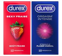 DUREX - Lot de 2 boîtes de Préservatifs - Sexy Fraise x12 et Orgasm'Intense x10