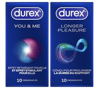 DUREX - Lot de 2 Boîtes de Préservatifs - You & Me x10 - Performance Booster x10 (Le packaging peut varier Longer Pleasure)