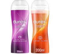 Durex - Lot de 2 Gels De Massage Lubrifiants Douceur À Base D'Eau - 2 en 1 - Aux Extraits d'Aloe Vera & d'Ylang Ylang - Lot de 2 x 200 ml