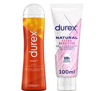 Durex - Lot de 2 Gels Lubrifiants Intimes - Hot Effet Chauffant Stimulant 100ml - Lubrifiant Naturel Original à base d'eau 100 ml (2 Lubrifiants Hot & Naturel Aloe Vera)