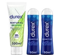 Durex - Lot de 2 Gels Lubrifiants Intimes - Lubrifiant Naturel Hydratant à l'Acide Hyaluronique 100 ml - Gel Lubrifiant Sexuel Intime Sensitive 50 ml (Lubfiriants - 1x Naturel Original + 2x Sensitive)