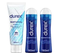 Durex - Lot de 2 Gels Lubrifiants Intimes - Lubrifiant Naturel Hydratant à l'Acide Hyaluronique 100 ml - Gel Lubrifiant Sexuel Intime Sensitive 50 ml