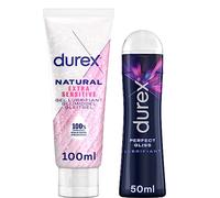 Durex - Lot de 2 Gels Lubrifiants Intimes - Lubrifiant Naturel Hydratant à l'Acide Hyaluronique 100 ml - Gel Lubrifiant Perfect Gliss 50 ml (2 Lubfiriants - Naturel Aloe Vera & Perfect Gliss)