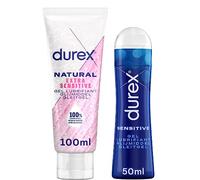 Durex - Lot de 2 Gels Lubrifiants Intimes -nts - 1x Natural Aloe Vera + 1x Sensitive Lubrifiant Naturel Hydratant à l'Acide Hyaluronique 100 ml - Gel Lubrifiant Sexuel Intime Sensitive 50 ml