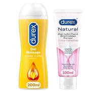 DUREX - Lot de 2 Gels Lubrifiants - Massage Ylang Ylang 200 ml - Gel Naturel à l'Extrait d'Aloe Vera 100 ml