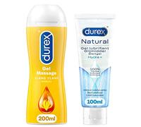 DUREX Lot de 2 Gels Lubrifiants - Massage Ylang Ylang 200 ml - Gel Naturel Hydratant à l'Acide Hyaluronique 100 ml
