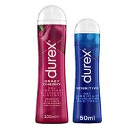 Durex - Lot de 2 Gels Lubrifiants Sexuels - 1 Gel Comestible Crazy Cherry 100 ml - 1 Gel Intime Sensitive 50 ml