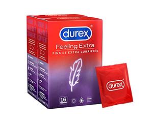 DUREX Lot de 2 Préservatifs Feeling Extra - Préservatifs Extra Fins et Extra Lubrifiés -16 pièces