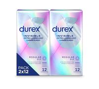 Durex Lot de 24 préservatifs invisibles extra sensibles - 2 x 12 préservatifs Duplo Pack Argenté