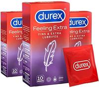 Durex - Lot de 3 boîtes de Préservatifs Feeling Extra - Fins & Extra Lubrifiés - 3x10 pièces