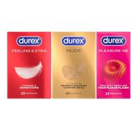 DUREX - Lot de 3 Boîtes de Préservatifs - Feeling Extra x20 - Pleasure Me x12 - Nude x20