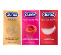 DUREX - Lot de 3 Boîtes de Préservatifs - Nude x10 - Pleasure Me x12 - Feeling Extra x12