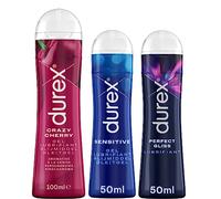 Durex - Lot de 3 Gels Lubrifiants intimes - Crazy Cherry Goût Cerise 100ml - Perfect Gliss Lubrifiant Anal 50ml - Intime Sensitive 50ml
