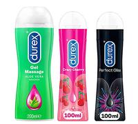 Durex - Lot de 3 Gels Lubrifiants Intimes - Gel De Massage Aloe Vera 200ml - Gel Crazy Cherry 100ml - Perfect Gliss Gel Lubrifiant Silicone Usage Anal 100ml