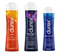 Durex - Lot de 3 Lubrifiants Intimes: Hot Chauffant Stimulant 100ml, Perfect Gliss Usage Anal 100ml, Sensitive 50ml