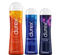 Durex - Lot de 3 Lubrifiants Intimes : Hot Chauffant Stimulant 100ml, Perfect Gliss Usage Anal 50ml, Sensitive Base Eau 50ml