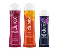 Durex - Lot de 3 Lubrifiants Sexuels : Cherry Comestible 100ml, Hot Chauffant 100ml, Perfect Gliss Anal 50ml