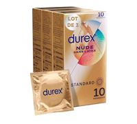 Durex - Lot de 30 Préservatifs Nude Sans Latex - Taille Standard - Convient aux personnes allergiques au latex - 3x10 pièces