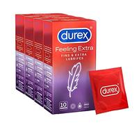 Durex - Lot de 4 boîtes de Préservatifs Feeling Extra - Fins & Extra Lubrifiés - 4x10 pièces
