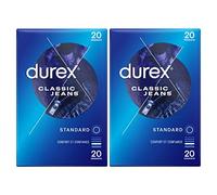 Durex - Lot de 40 Préservatifs Classic Jeans - Confort et Extra Lubrifié - 2x20 pièces